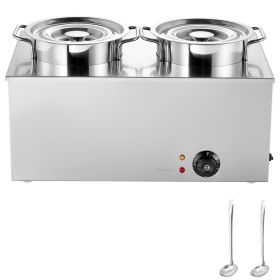 Electric Soup Warmer, Two 6.34QT Stainless Steel Round Pot with 86~185 Fahrenheit Adjustable Temp, 1200W Commercial Bain Marie Compatible with Pans