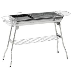 Charcoal Grill, Stainless Steel Portable Folding BBQ, Outdoor Hibachi for Backyard Cooking, Camping, Picnic, Party, Tailgating and Travel with Pan