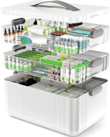 3-Tier Medicine Organizer - Portable Medicine Cabinet with Plastic Handle, Multipurpose Medical Box, Pill Organizer, Empty First Aid Kit for Home