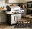 6 Burner Propane Gas Grill with Side Burner BBQ Grill Cast Iron Grates Wheels Side Tables Cabinet Outdoor Kitchen