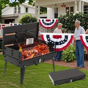 "Camping Charcoal Grill â€“ Thickened Steel Folding BBQ with Tool Storage â€“ Backpack Friendly"