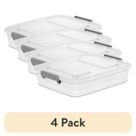 (4 pack) Modular Small Storage Bin, 6.2 Quart Latching Clear Plastic Storage Container with Write-on ID Latches, Gray