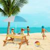 3-in-1 Sand & Water Table, Wood Outdoor Convertible Picnic Table w/Umbrella, 2 Trays, Removable Top