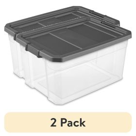 (2 pack) 76 Quart Stacker Storage Bin, Clear Plastic Storage Container with Latch Lid, Durable, Dark Gray