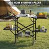 Portable Folding Camping Kitchen Table Heat Resistant Top With 4 Side Tables Storage Rack Outdoor Picnic Cooking Station