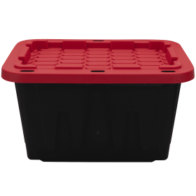 Small Storage Bin, 12 Gallon Plastic Storage Container with Snap-On Lid, Black and Red 4Pack