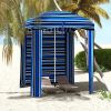 Cabana Style Beach Canopy with Ventilated Windows & Striped Azure Ruffles