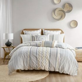 Full Queen Cotton Printed Duvet Cover Set With Chenille (Option: MultiColor)