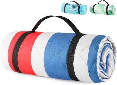 (2025 Upgrade) Extra Large Waterproof Picnic Blankets | Foldable Sandproof Beach Blanket N Outdoor Blanket | 5-Layer Machine Washable Soft Picnic (Color: Red Stripe)