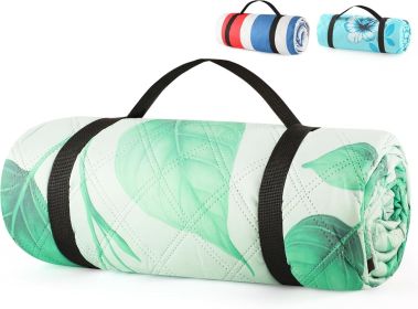 (2025 Upgrade) Extra Large Waterproof Picnic Blankets | Foldable Sandproof Beach Blanket N Outdoor Blanket | 5-Layer Machine Washable Soft Picnic (Color: Green Leaves)