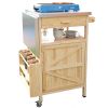 40.5" Outdoor Grill Cart with Stainless Steel Top, Solid Wood Outdoor Storage Cabinet with Drop Leaf, One Drawer, Towel Rack