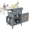40.5" Outdoor Grill Cart with Stainless Steel Top, Solid Wood Outdoor Storage Cabinet with Drop Leaf, One Drawer, Towel Rack